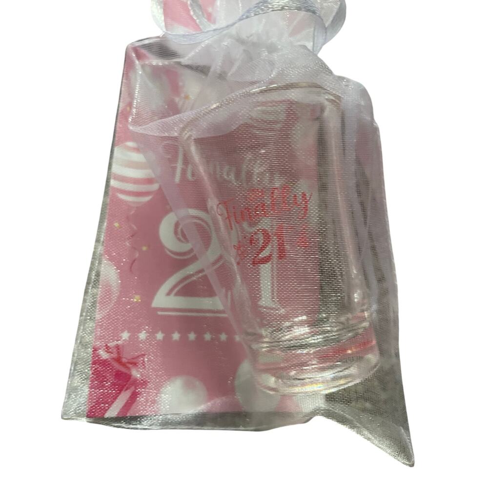 21 Yr Old Birthday Shot Plastic Glasses Party Favors and Happy Birthday Pink pin